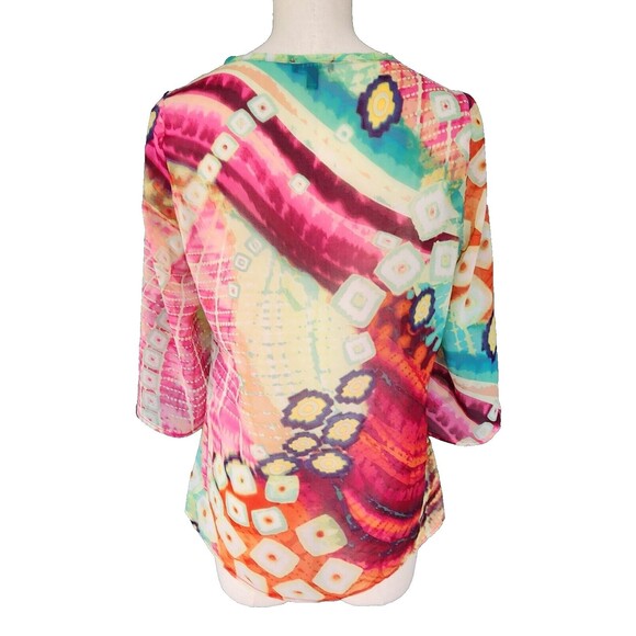 Conrad C Multicolor Sheer Abstract Art to Wear Tunic Blouse Top Size S - Picture 4 of 5
